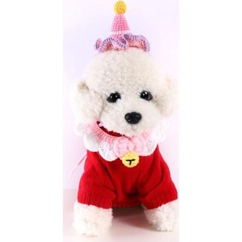 Pet Warm Hand-knitted Birthday Hat Christmas Party Hat Skin-friendly Puppy Kitten Outdoor Walking Hat Supplies, 3 Colors