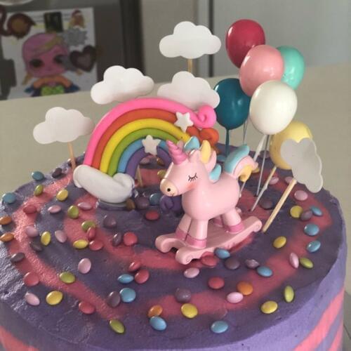 Unicorn Cake Topper Rainbow Cloud Cake Toppers Happy Birthday Party Decorations Kids Favors Cake Cupcake Topper Wedding Decor
