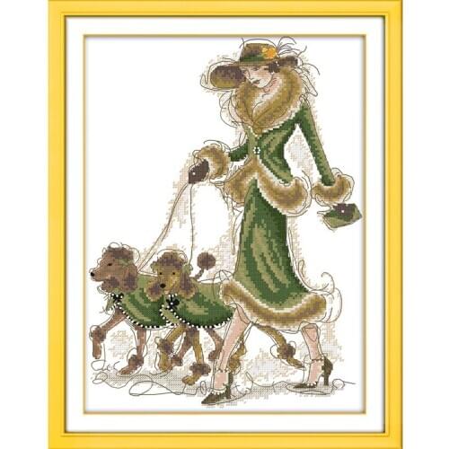 Everlasting Love Lady And Dogs Chinese Cross Stitch Kits Ecological Cotton Stamped Printed DIY Christmas Gift Wedding Decoration