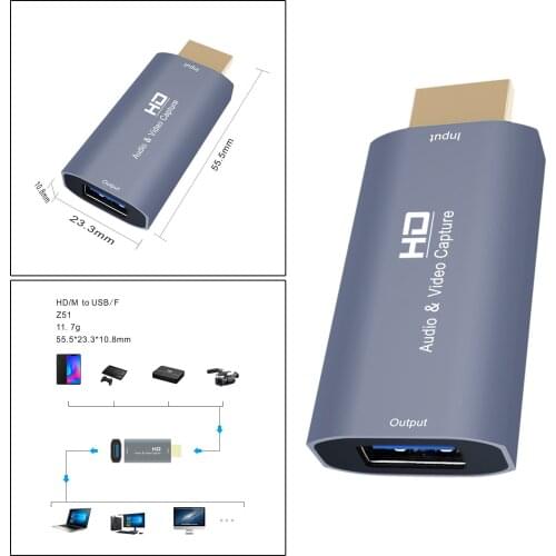 Audio Capture Cards to USB Female 1080p Gaming Streaming Live Broadcasting Camcorder Action Cam PC