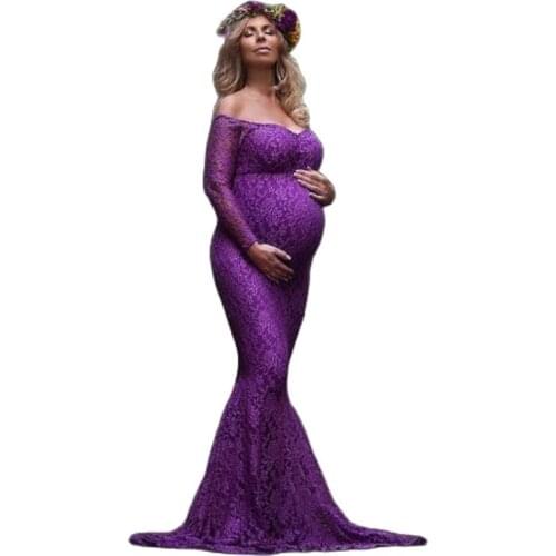 New Mermaid Skirt Maternity Dresses Lace Long Sleeve Photography Sexy Photo Props Shoot Maxi Gown Pregnant Pregnancy Women Dress