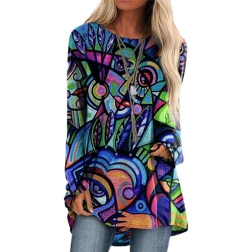 Plus Size Women Abstract Face Print Long Tshirts 3XL 4XL 5XL Loose Casual Mural Print T-shirt Long Sleeve Women Hotsale Clothing