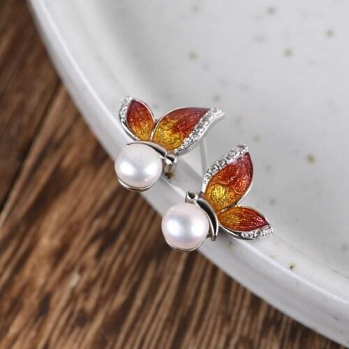 FNJ Butterfly Earrings 925 Silver Original Pure S925 Sterling Silver Stud Earring Women Jewelry Freshwater Pearl