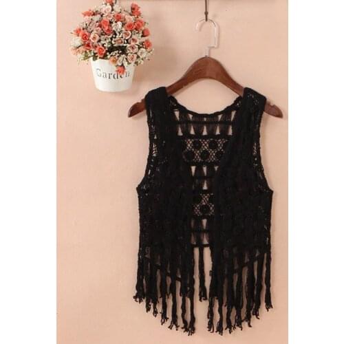 Tassel Knitted Solid Hollow Out Women Sweater and Cardigan 2021 Summer New V-neck Sleeveless Solid Lady Female Outwear Coat Tops