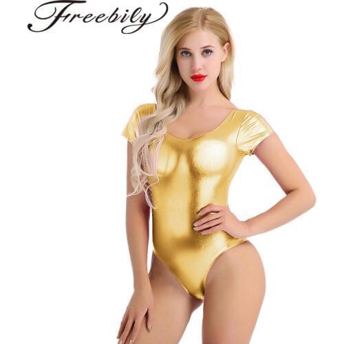 Womens Sleeveless Ballet Leotards Dancewear Adults Short Sleeves Wetlook Gymnastics Leotards Practice Unitards Ballet Dancewear