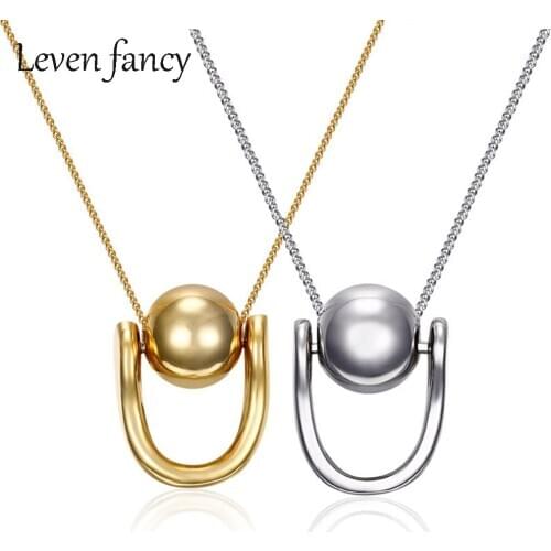 925 Sterling Silver Geometric Rotary Ball U Shape Lucky Bead Pendant Necklace In Gold and Silver Color Woman Party Necklaces