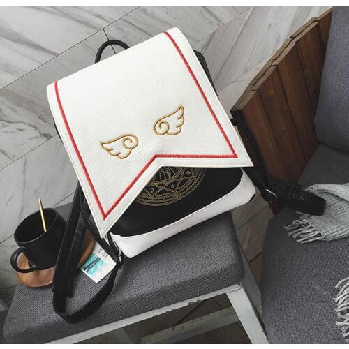 10pcs/lot Card Captor Sakura Girls Backpack PU Shoulder Bag Kawaii Cosplay Lolita Magic Bags with Embroidery Wings Cute lovely