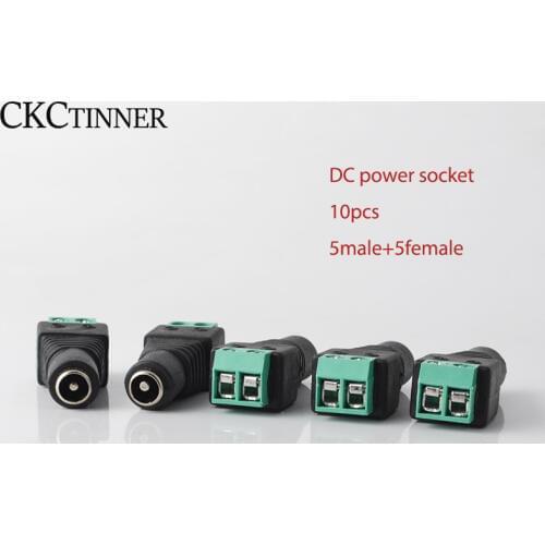 10Pcs No soldering 2.1x5.5mm Power DC Jack Plug Socket dc Connector Female + Male DC Plug Jack Adapter Wire Connector CCTV Conne