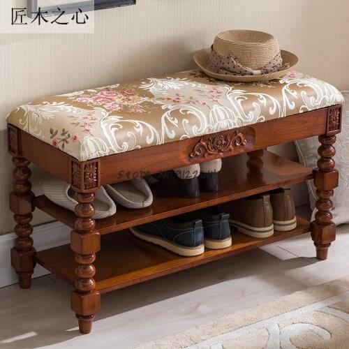 American solid wood cloth shoe changing stool shoe cabinet storage stool shoe rack entrance shoe testing stool European shoe wea