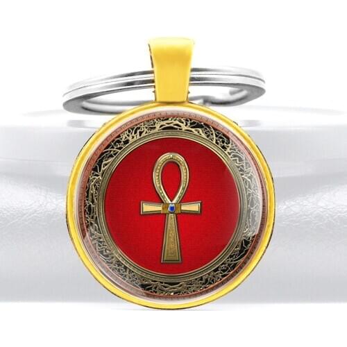 Antique Ankh Ancient Egypt Symbol Glass Cabochon Pendant Key Chain Classic Men Women Jewelry Gifts Key Rings