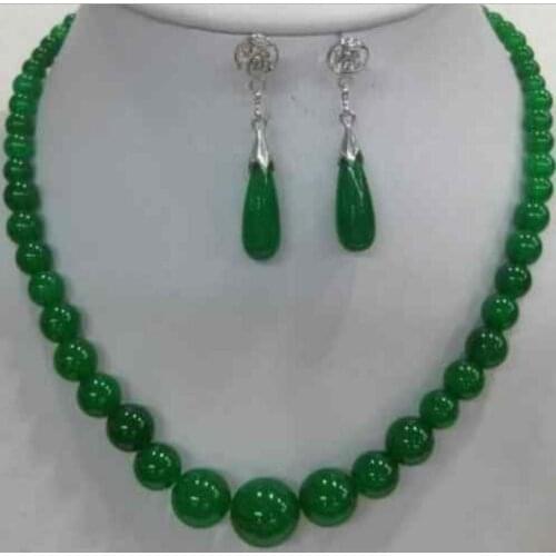 Noble nature green jade necklace earring jewelry set Natural jewelry