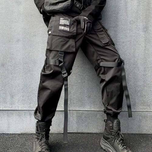 Men Autumn Winter Tactical Streetwear Cargo Pants Harajuku Punk Hip Hop Techwear Pants Ribbons Casual Sport Sweatpants Trousers