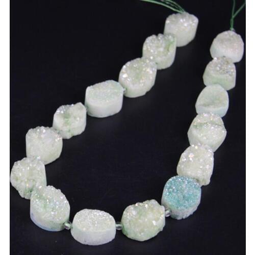 Approx16PCS/strand Green AB Natural Quartz Geode Druzy Oval Slab Nugget Beads,Roug Agates Crystal Drusy Slice Pendants Jewelry