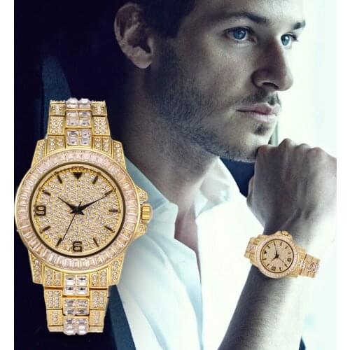 Men Watches Top Brand PLADEN Luxury Diamond Gold Quartz Watch Classic Design Hip Hop Wristwatch Waterproof Automatic Date Clock