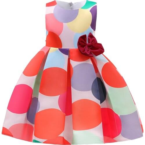 2021 Kids Colorful Dot Print Princess Dresses For Girls Summer Casual Clothes Bow Children Girls Wedding Party Dress 3-10 Y