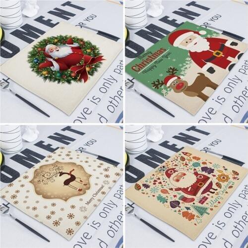 Happy Santa Napkin Cloth Napkins Tea Towels 43*32Cm Christmas Decoration Retro Fabric Napkins Table Restaurant Table Mats Xmas