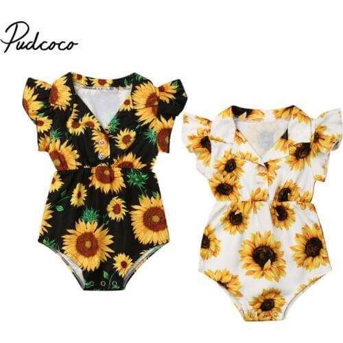 Newborn baby bodysuits short sleeve baby clothes Turn-down Collar 0-4Y baby Jumpsuit Cotton baby clothing Infant sets Sunflower