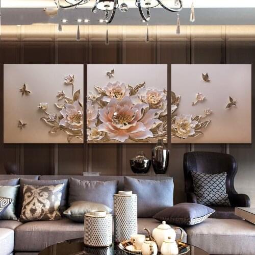 Minimalist Luxury Emboss 3D Wall Hanging Peony Flower Resin Decoration Crafts Ornaments Home Livingroom Wall Murals Accessories