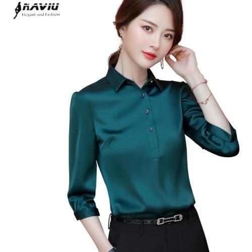 Naviu 2019 New Fashion High Quality Satin Shirt Women Tops and Blouses Office Lady Style Formal Shirt Plus Size Work Wear