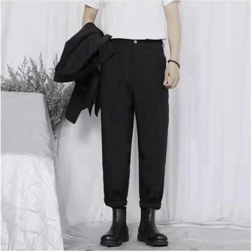 2021 new casual pants mens nine pants Japanese simple straight tube suit pants loose Harlan Leggings fashion
