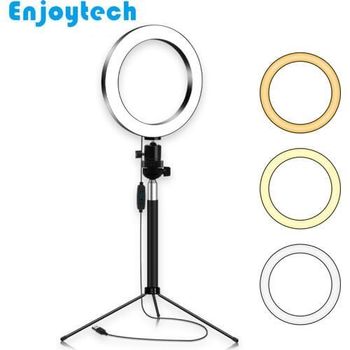 New Extendable Selfie Stick Monopod with Tripod 16cm LED Ring Flash Lamp Light for Vlogging Live Streaming Video Bloggers