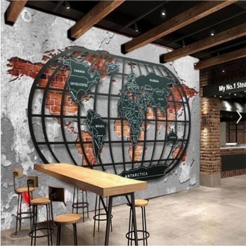 Beibehang Custom Wallpaper Retro Nostalgic Relief Metal World Map Bar Dining Background Wallpaper Decoration
