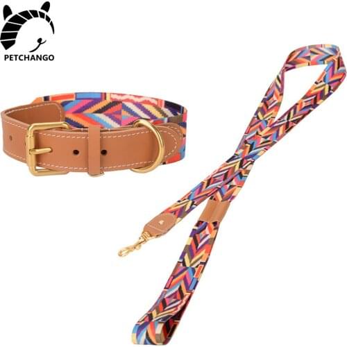 Cotton & Leather Dog Collar Real Leather Collar Leash Set for Cat Dogs Pet Dog Collar Leashes for Small Large Dogs Accessories