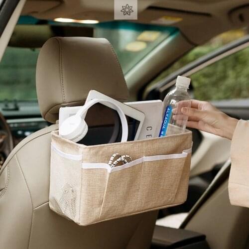 Mobile Phone Bunk Beds Hanging Bag Multi Pockets Sundries Bedside Storage Dorm Rooms Magic Sticker Seat Back Cotton Linen