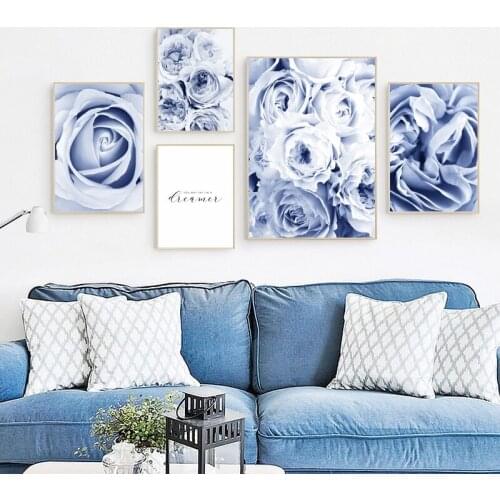 Blue Flower Canvas Poster Nordic Home Decor Paintings for Living Room Frameless Art Prints Interior Decor