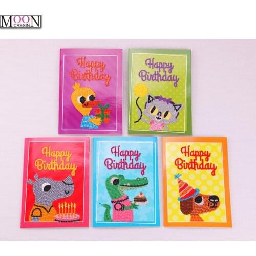 Happy Birthday Greeting Cards 5D Diy Part Round Diamond Painting Greeting Card Painting Kit Cards Gift Diamond Embroidery Mosaic