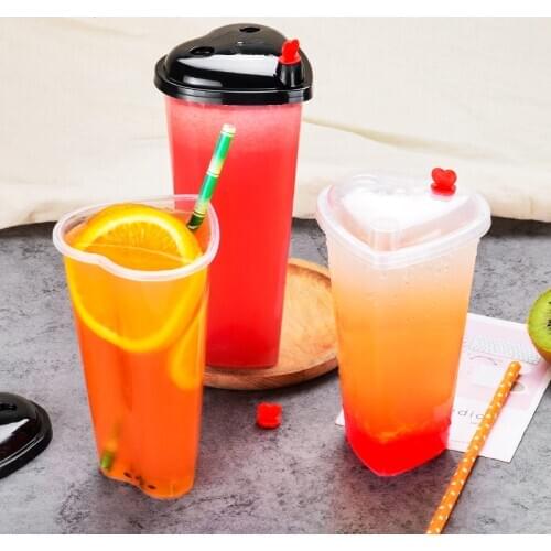 50pcs Net red heart shape love milk tea cup 500ml transparent disposable coffee cup birthday party favors drinking plastic cup