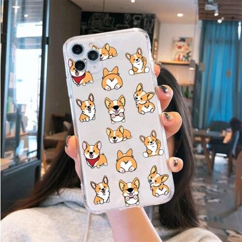 Cute Cartoon Animal Corgi Dog Phone Case Transparent for IPhone11 12 S Mini Pro X XS XR MAX 6 7 8 Plus SE2020 Cover Fundas Capa