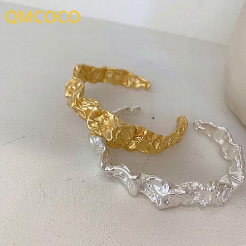QMCOCO 925 Silver Simple Bracelets Trendy Elegant Vintage Creative Irregular Texture Bangles Party Jewelry For Woman And Girl