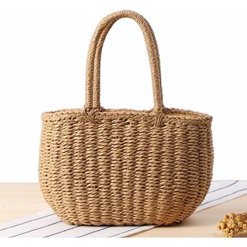 Recommends Handmade Straw Bag Holiday Beach Woven Vegetable Storage Basket Womens Bag Leisure Portable Bag