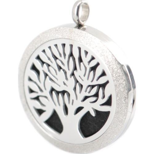 Silver Jewelry Matt Tree Of Life Aromatherapy Essential Oil 316 Stainless Steel Perfume Diffuser Locket Necklace