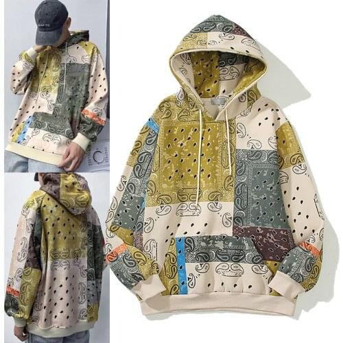Urban Cashew Flower Wear Hoody Casual High Street Hooded Streetwear Oversize Men Sweater