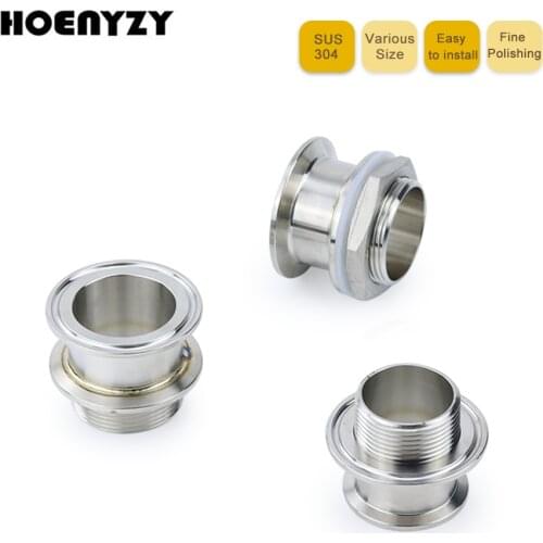 1.5" 2" Double Ferrule Tri Clamp 1-1/4" 1-1/2" Male Thread Sanitary Adapter 304 Stainless Steel Pipe Fitting DN32/DN40 Homebrew