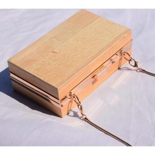 Vintage wooden clip box women shoulder bags designer chains crossbody bag luxury lady evening clutches female party small purses