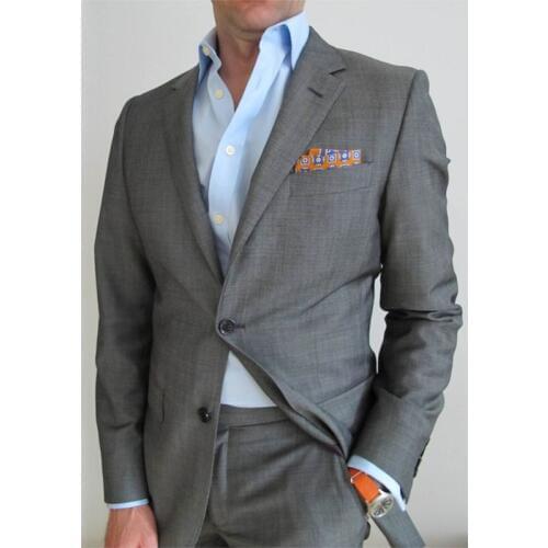 Vintage Grey Mens Suits Classic Style Men Slim Fit Tuxedos Notch Lapel Groomsmen Wedding Blazer For Men Tuxedos(jacket+pant)