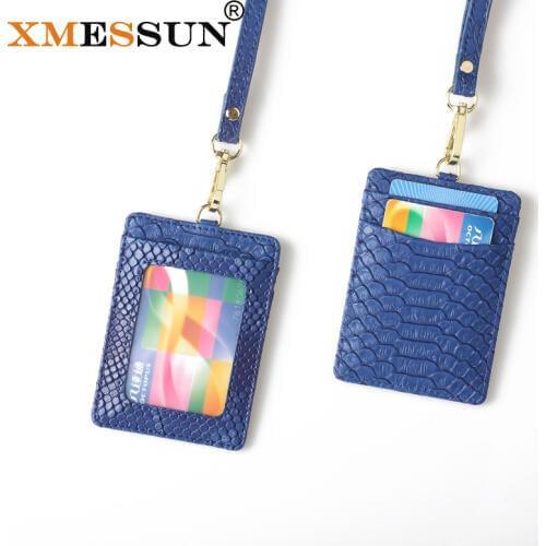 XMESSUN 2021 New ID Holder Python Leather Business Name Tag ID Badge Card Holder with Lanyard