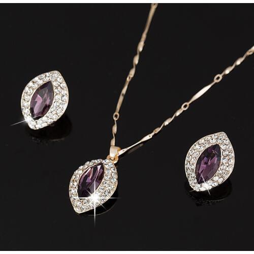 YFJEWE Factory price Wholesale New Jewelry Rhinestone green Crystal Round Necklace + Dangle Earrings Jewelry Sets N165