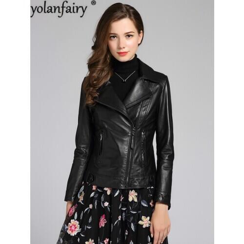 Real Leather Jacket Women 100% Sheepskin Leather Jacket Biker Coat Plus Size Spring Autumn Chaqueta Cuero Mujer CN186P01 Pph429