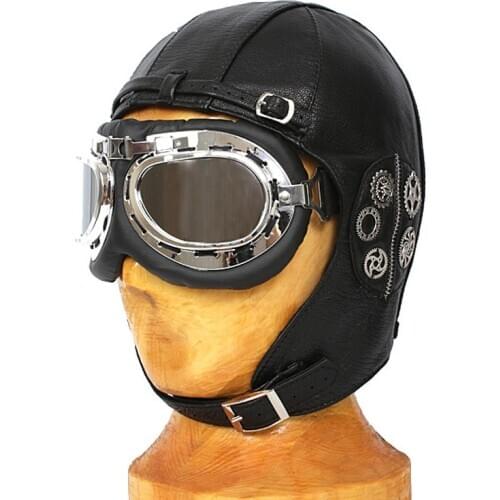 Steampunk Men Women Motorcycle Retro Riding Windshield Ear Protection Pilot Hat Genuine Leather Beanie Male Locomotive Gorras