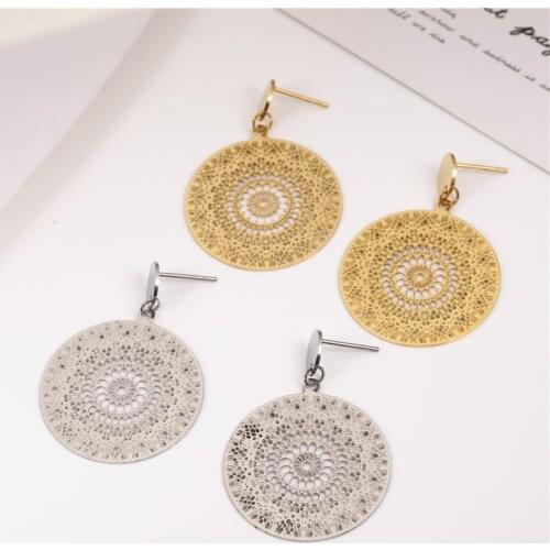 OUFEI Round Vintage Earrings For Women Stainless Steel Jewelry Woman Drop Earrings 2020 Fashion Jewelry Summer Accessories