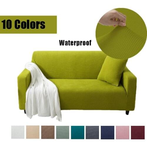 Winter Sofa Cover Solid Color Waterproof Sofa Towel for Living Room Plush Couch Slipcover Elastic Couch Cover 1/2/3/4 Seat
