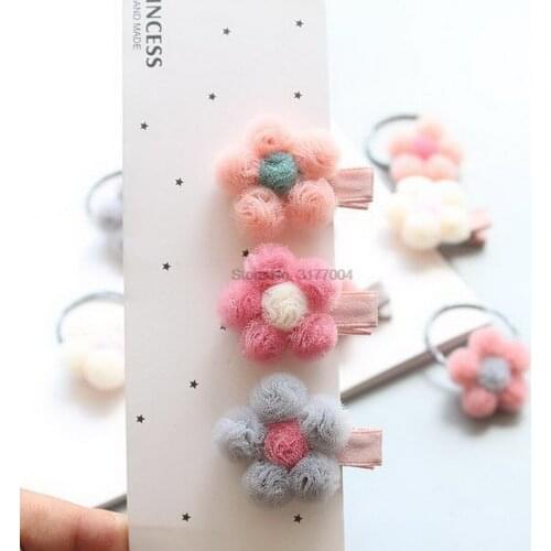 DHL 1000pcs Girls Yarn Flower Pom Pom Hair Pin/Band Cute Princess Hair Clips Fashion Floral Hair Accessories