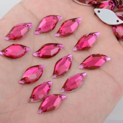 BOLIAO 2 Hole 20Pcs 10*20 mm(0.39*0.79 in) Hot Pink Acrylic AB Crystal Flat Back Sew on Scrapbooking Home/Clothes Decoration DIY