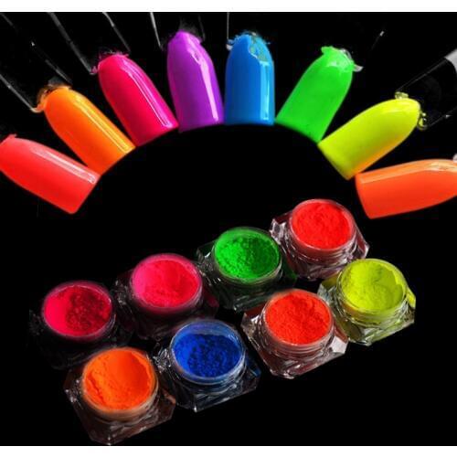 8 Boxes/lot Neon Pigment Nail Powder Dust Ombre Nail Glitter Gradient Glitter Iridescent Acrylic Powder Colorful Nail Decoration