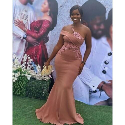 Arabic Aso Ebi Mermaid Sexy Cheap Evening Dresses Lace Beaded Prom Dresses One Shoulder Formal Party Second Reception Gowns