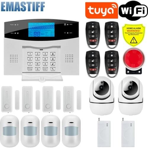 LCD Touch Panel WIFI GSM Wireless Burglar Home Security Alarm System TUYA Smart life APP Control Compatible With Alexa